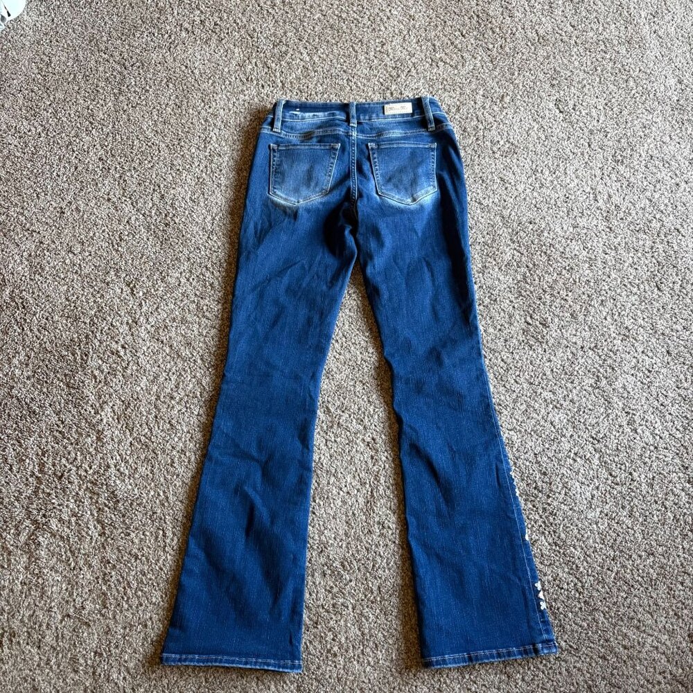 Miss Me Floral Jeans Mid Rose Boot Embroidered Blue Cowgirl Size 26 - Picture 2 of 4